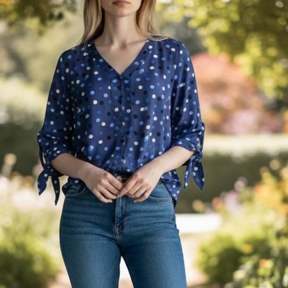 Fortune & Ivy Polka Dot Top Blouse Women Size Medium NWOT